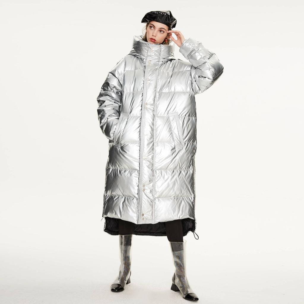Мужская и женская свободная теплая пуховая куртка большого размера из удлиненной и утолщенной лазерной ткани