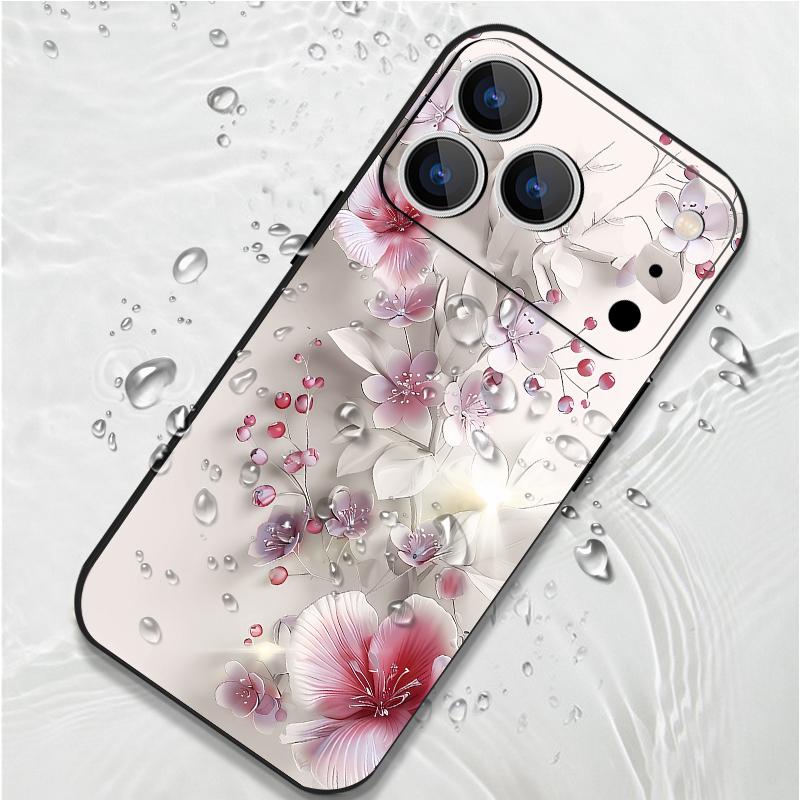 Чехол-шнурок с розово-белым цветочным узором для iPhone 17 Pro Max, мягкий силиконовый чехол для iPhone 16 Pro Max, чехол для iPhone 15 14 13 12 11 16E Air