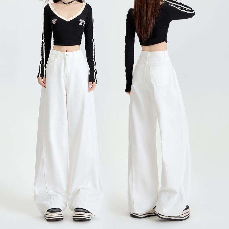 Белые широкие брюки для женщин на весну Широкие джинсы для женщин на весну и лето Узкие прямые брюки с высокой талией для женщин на весну