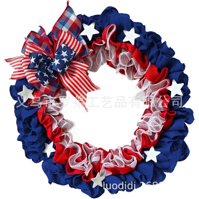 4th Of July Wreath Door Hanging Decoration With USA Flag Patriotic Party Home Outdoor Festive Display