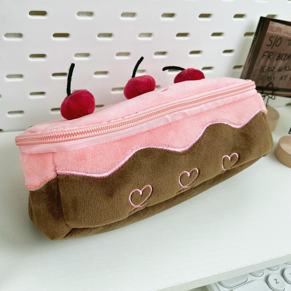 Dacron Cute Plush Pen Bag Cherry Cake Shape Pencil Pouch Portable Exquisite Storage Bag