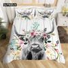 Комплект постельного белья с шотландской коровой Полиэстер Бык Крупный рогатый скот Цветы Пододеяльник Западное Дикое животное Пододеяльник Фермерский дом Покрывало с коровой