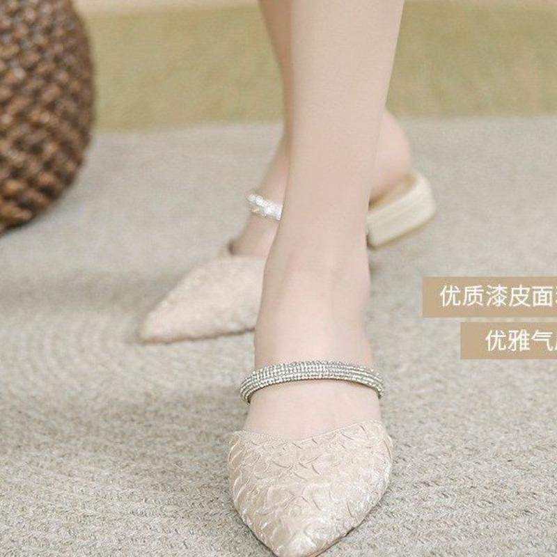 Fashion Summer New Pointed Toe Women's Slippers, Luxury Mid-heeled Sandals, Fashionable and Elegant Slip-on Party Shoes for Women