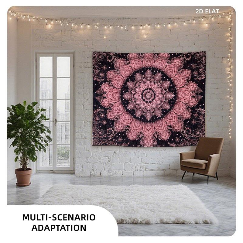 VIKAMA Pink Black Mandala Tapestry Bohemian Vintage Floral Wall Hanging for Living Room Bedroom Decor