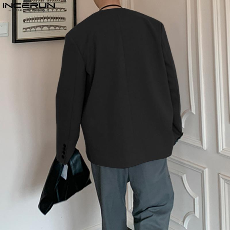 INCERUN Мужские блейзеры без воротника с длинным рукавом на одной пуговице свободного кроя