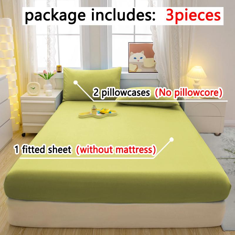 3Pc Minimalist Modern Solid Color Bedsheet Set Soft And Comfortable Bedding, Bedspread Set (Including 1 Bedsheet+2 Pillowcases)