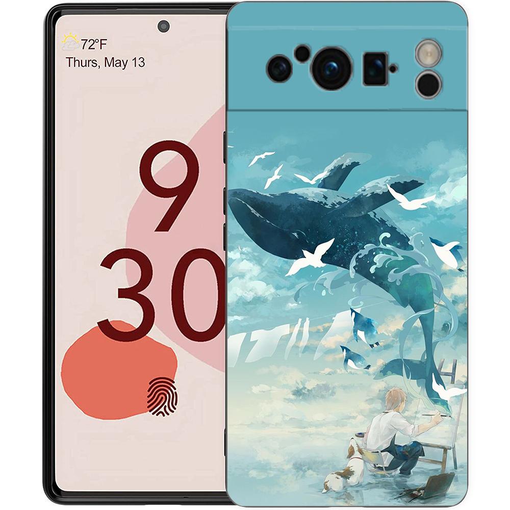 Роскошный чехол из ТПУ для Google Pixel 9 8 8A 7 7A 6 Pro XL 6A 5G Мультяшный Небо Черный Мягкая задняя крышка