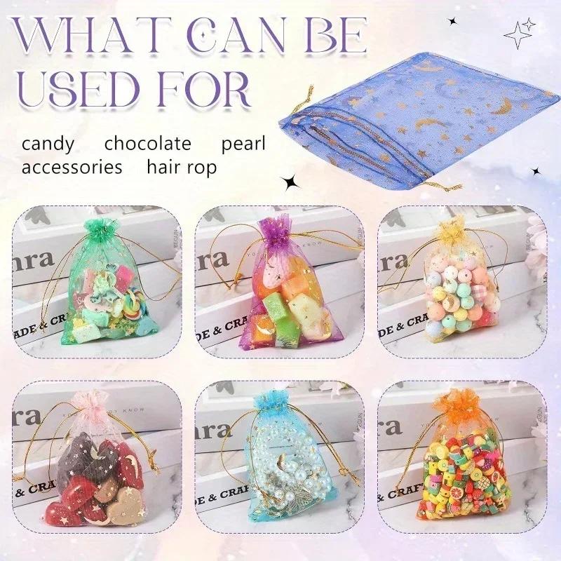 Moon Stars Gift Bag Organza Drawstring Bags Colorful Transparent Jewelry Candy Favor Pouches Mesh Bag Christmas Party Decor