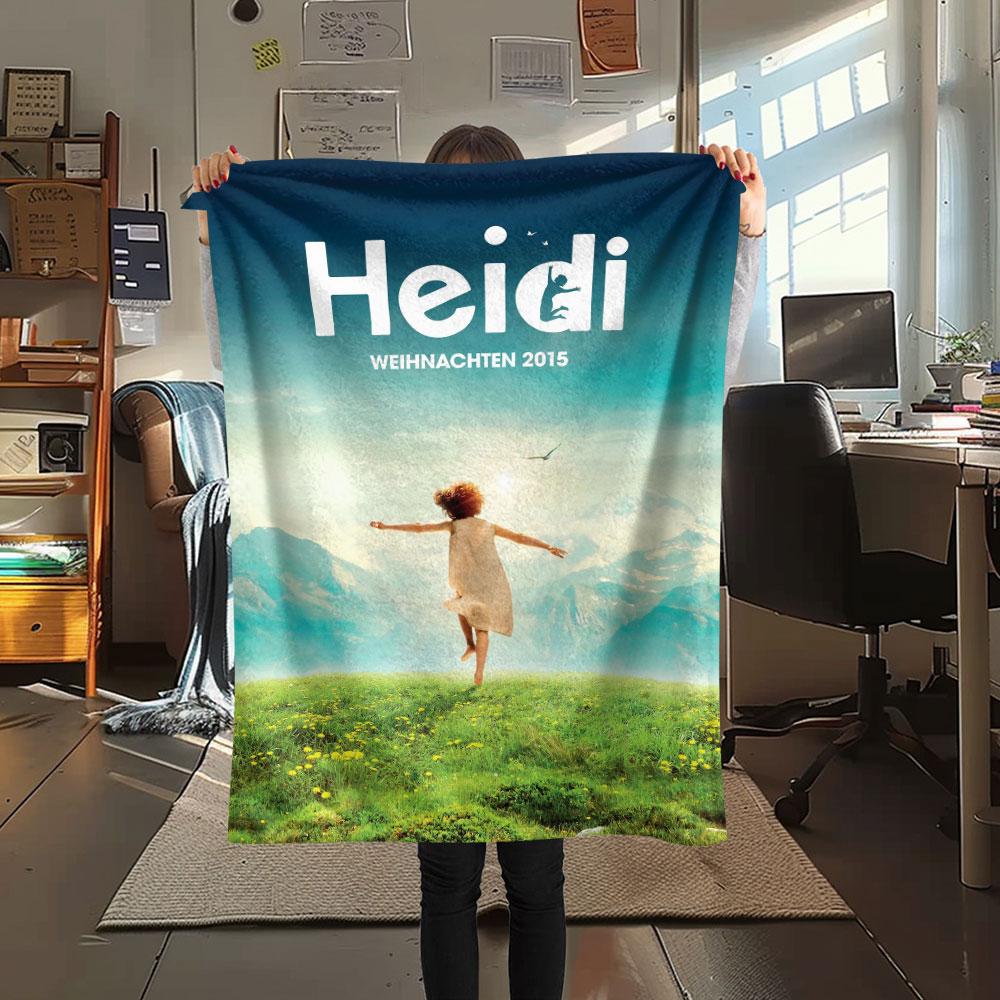 Heidi Art Printed Flannel Blanket, soft throw for bedroom sofa, washable, fan merchandise, great gift.