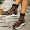 Модные женские ботильоны с леопардовым принтом, ботильоны на плоской подошве, вязаные кроссовки, женская обувь 2025 года, трендовая зимняя повседневная мода, новая удобная спортивная обувь Mujer