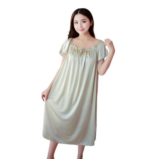 Chic Solid Color Smooth Surface Sleepwear Lightweight Quick Dry Women Nightdress for Adult Nightie Dress