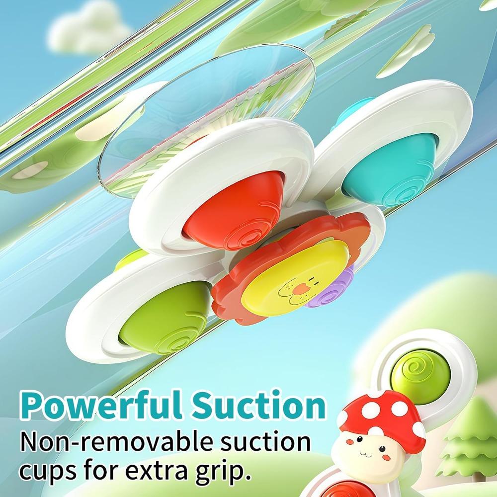 3-piece suction cup spinning top toy set, bubble fingertip spinners, bathroom toys, perfect for airplane and car travel, desk or window play (1 set)