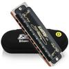 East Top 10-Hole Blues Harmonica In D Key, 20 Tones, Brass Cover, Canvas Case, and Cleaning Cloth, Perfect for Beginners, Professionals, and Study/Pra