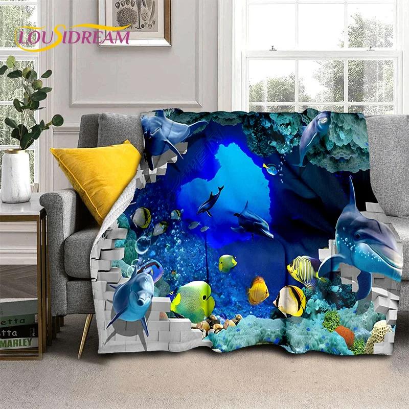 3D Illusion Underwater World Seabed Shark Dolphin Soft Flannel Blankets,Throw Blanket Comfortable Blanket for Beds Home Bedroom