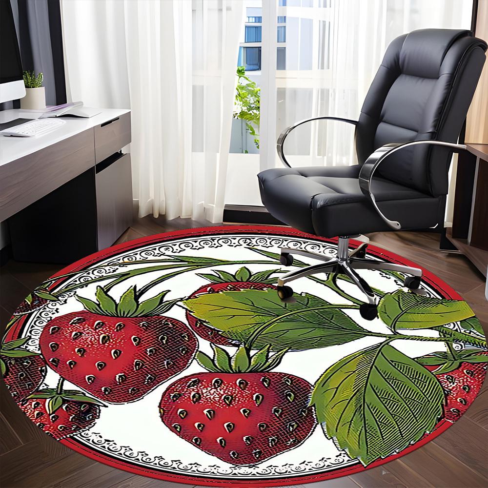 1pc Strawberry Print Office Round Rug, Carpet for Office, Gaming, Lightweight Round Floor Mat yy260208025