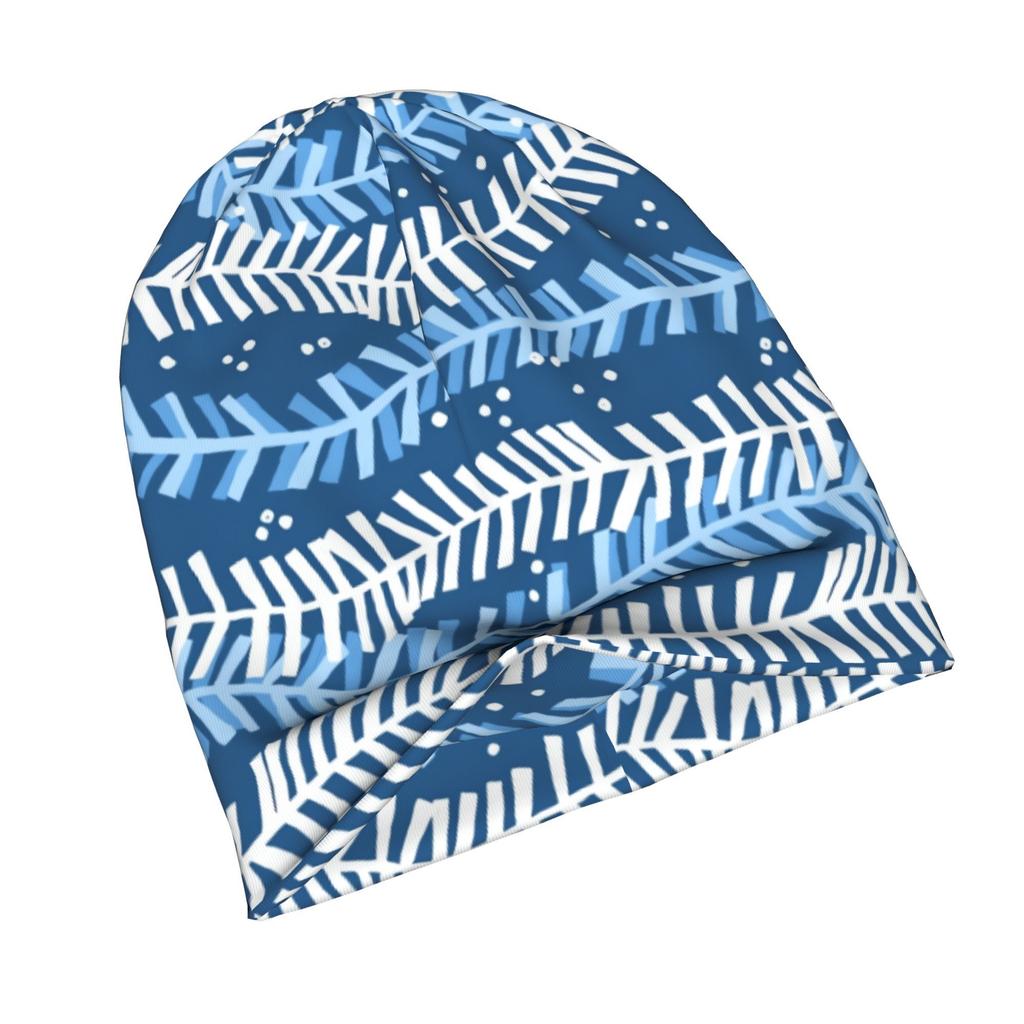 2D Flat Printing Holiday Garland on Blue Adult Knit Beanie with Easy Modern Style Fits Effortlessly Into Seasonal Wardrobes And Pairs Well with Jacket