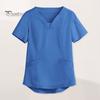 Женская простая униформа с v-образным вырезом и короткими рукавами, блузка с карманами, сплошной цвет, свободный крой, пуловер для медсестры, топы, рабочая одежда
