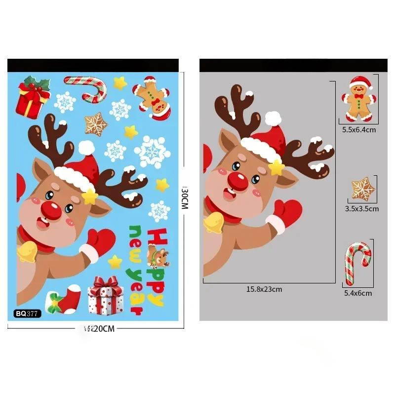Рождественская наклейка на зеркало Санта-Клаус Снеговик Олень Декоративная стеклянная электростатическая наклейка Веселый рождественский декор для дома