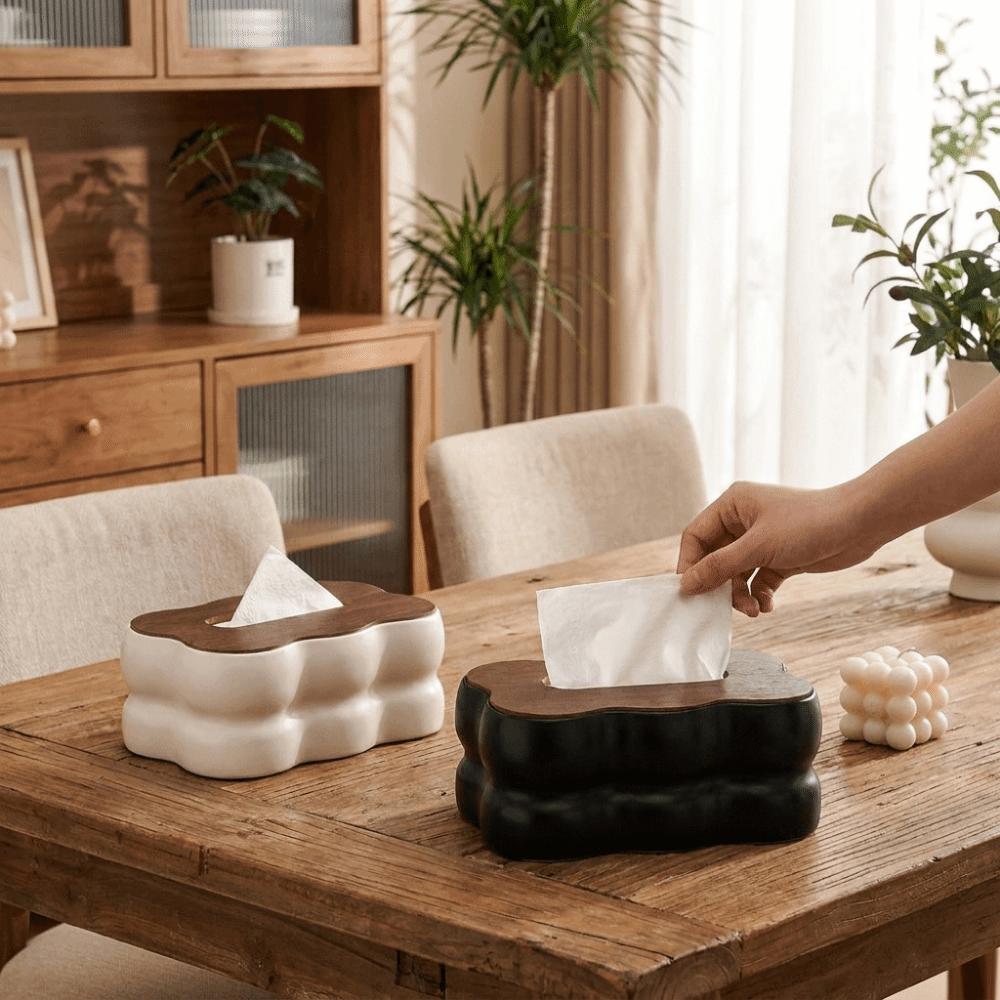 Removable Wood Lid Napkin Holder Large Capacity Desktop Tissue Box Cloud Shape Tissue Box Desktop