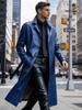 New European and American men's long PU leather trench coat suit collar business casual knee leather coat jacket men's clothing