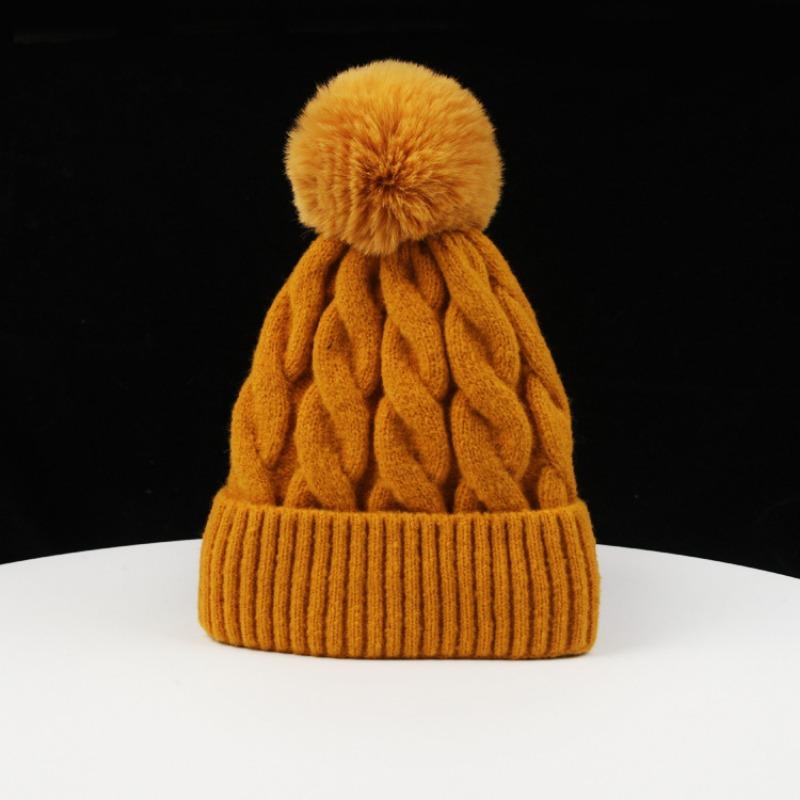 Winter Autumn Thick Warm Knit Hat Pom Pom Twist Earmuff Casual Beanie