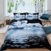 Deep Ocean Duvet CoverSeawater Bright Moon At Sea Starry Night Sky Galaxy Summer Hawaiian Holiday Comforter CoverBedding Set