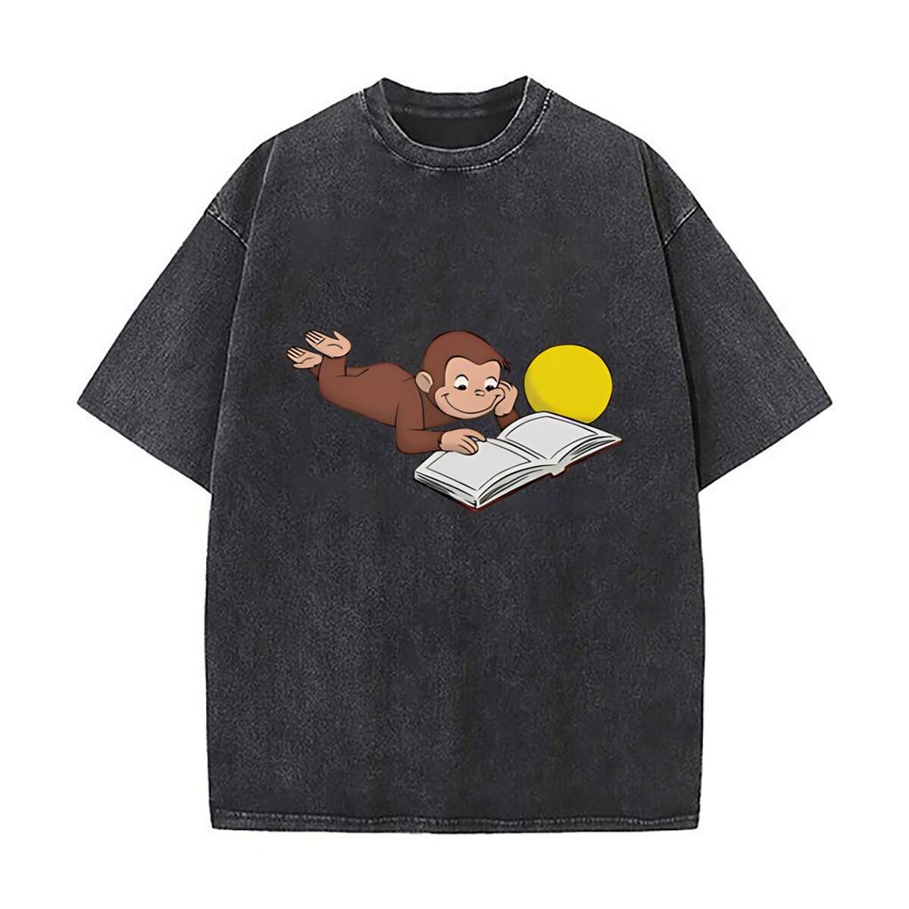 Curious George Fun Inspired Curious George Reading Design Mens Summer Tshirt Cotton Vintage Washed TShirts