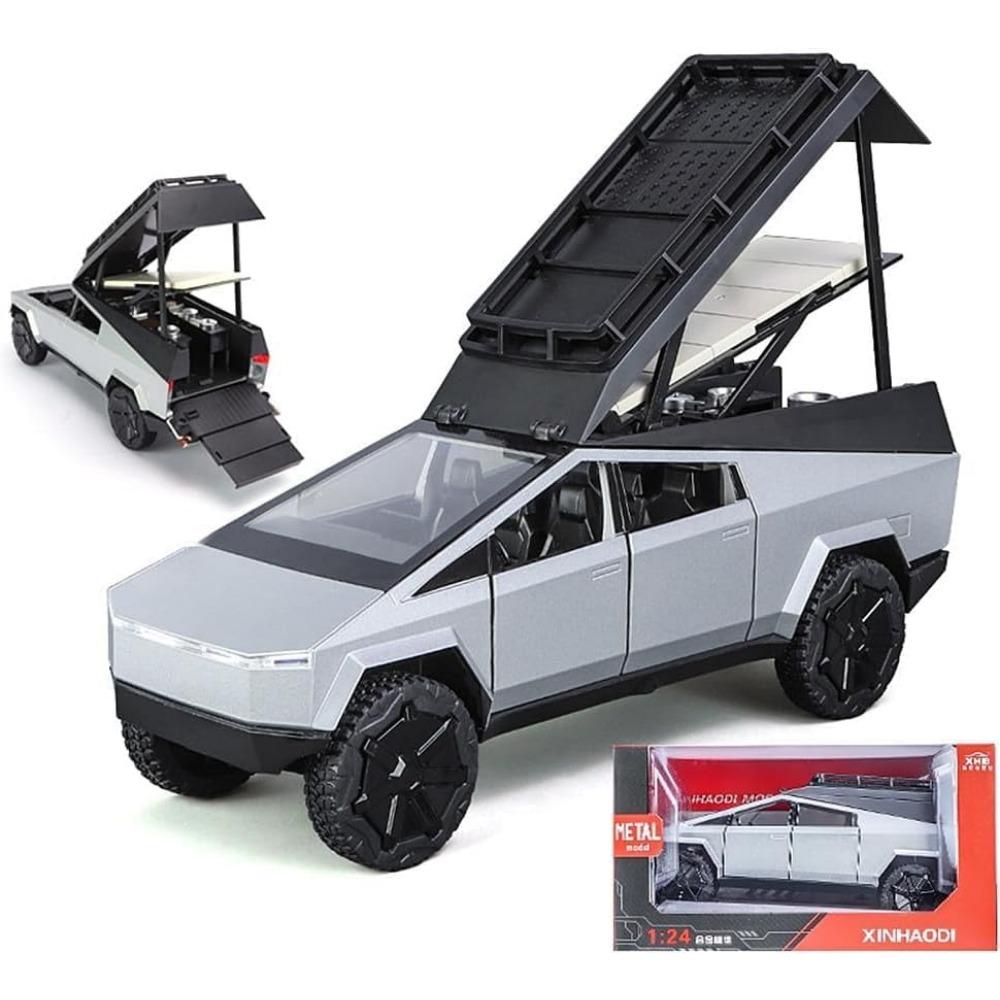 1/32 Комплект модели пикапа Tesla RV, сплав для внедорожников, модель автомобиля, литая под давлением металлическая игрушка, модель грузовика, имитация звукового света, с RV
