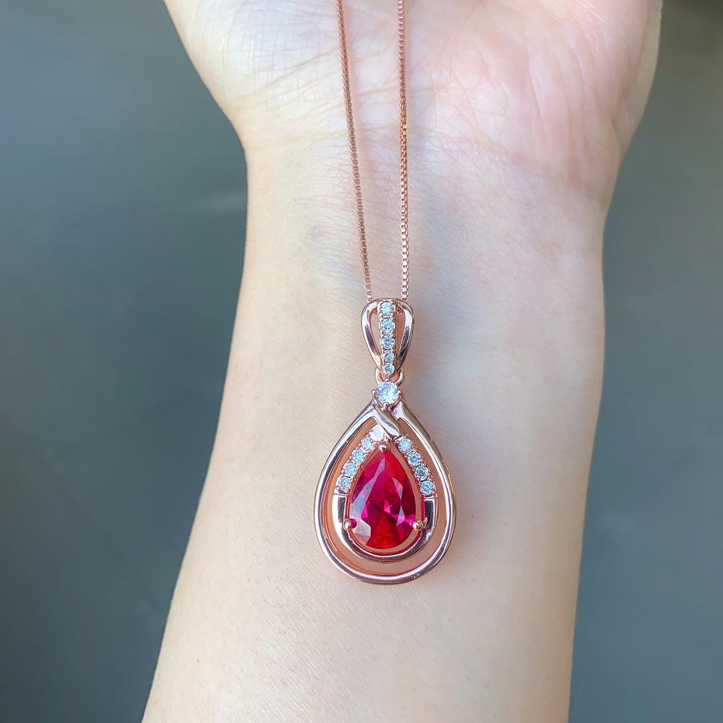 Ювелирные изделия из розового золота Ювелирные изделия из рубина с каплями воды Ожерелье с подвеской Имитация голубиной крови Турмалин Серьги-гвоздики