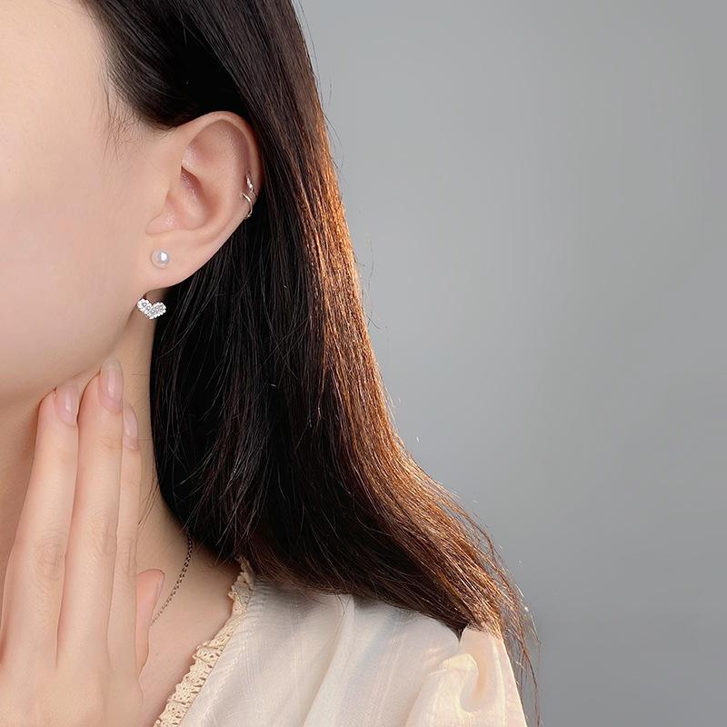 Light Luxury Pearl Love-hung Back-hanging Earrings for Women Fashion Temperament Lady Style Earrings