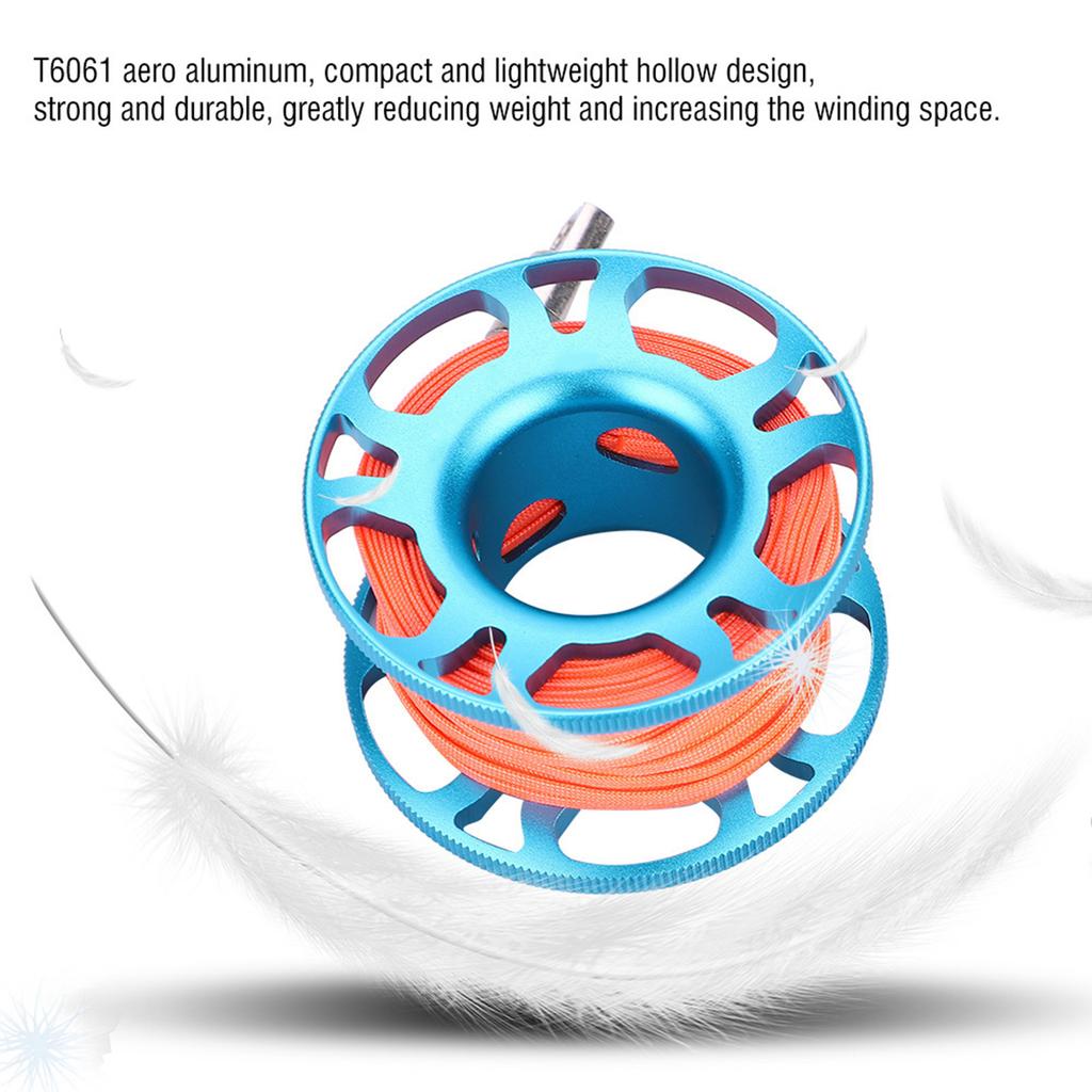 KEEP DIVING Aviation Aluminum Finger Reel Clip Scuba Diving Tech Spool 15m Line(Blue)