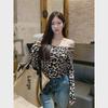 In-Stock Spicy Leopard Print Off-Shoulder Top: Waist-Cinching, Slimming, Long-Sleeved T-Shirt