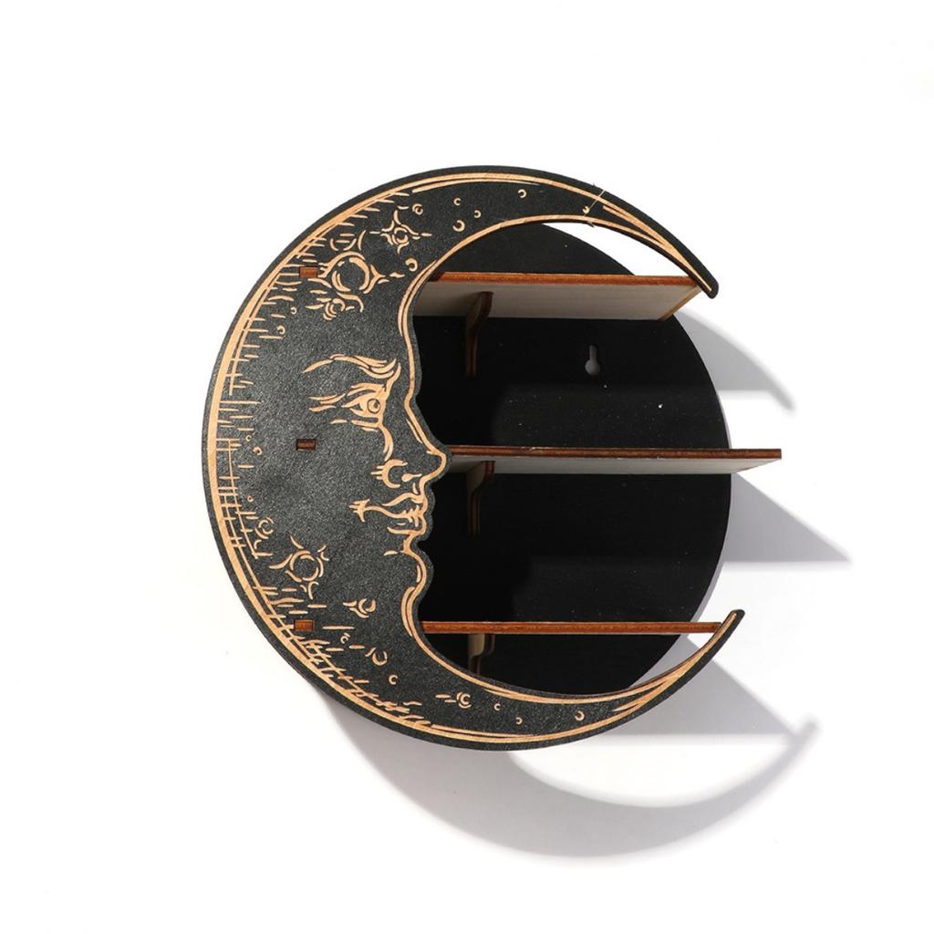 Полка в виде полумесяца, деревенский деревянный держатель для хрусталя для лечебных камней и эфирных масел, настенная хрустальная полка-дисплей для настенного декора, ведьмины подарки