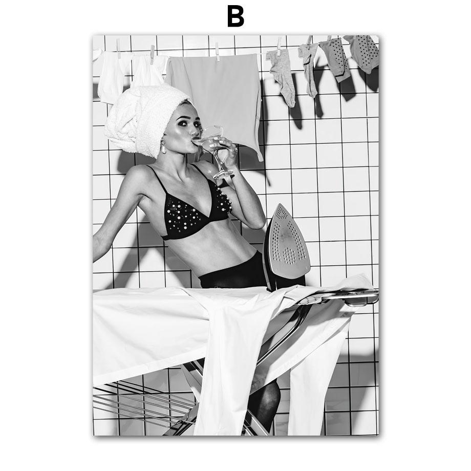 Wall Art Canvas Painting Champagne Coffe Wine Paris Girl Black White Living Room Decoration Posters And Prints Wall Pictures