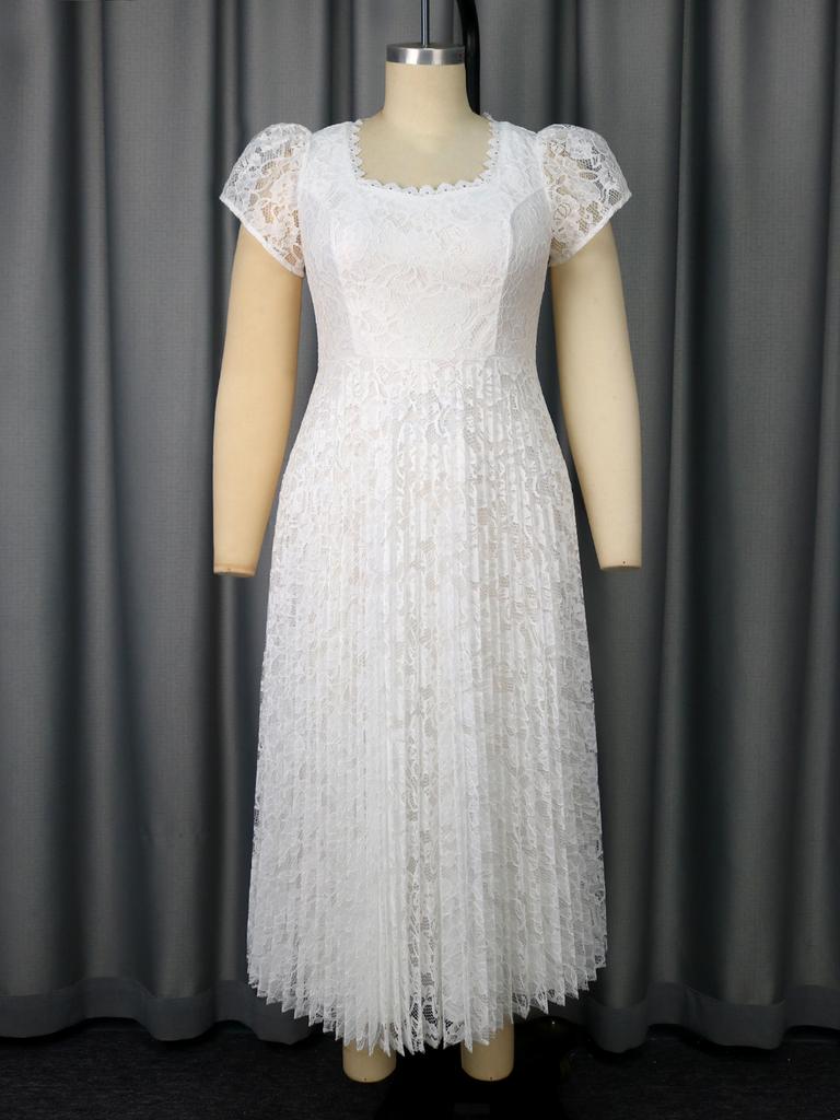 Женские элегантные кружевные миди платья А-силуэта больших размеров с рукавами-буфами, идеально подходящие для свадеб, вечеринок в саду и формальных летних торжеств