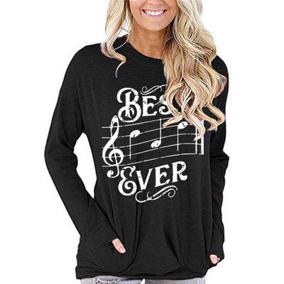 Лучшая женская футболка с музыкальным принтом и длинным рукавом, свободная футболка с рисунком музыкальных нот, женская модная рубашка, женские футболки, женские футболки