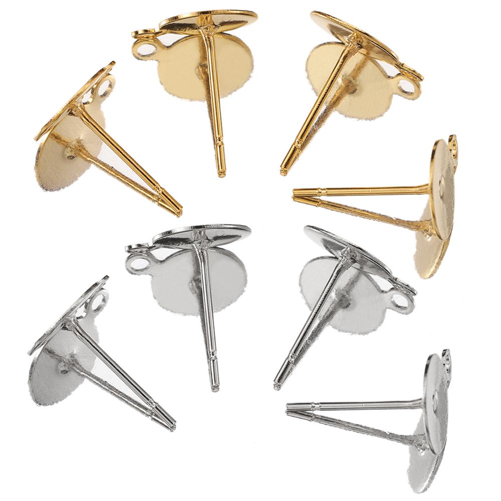100Sets Stainless Steel Ear Studs with Plug Back Gold Color Earring Base Earring Dangle Pendant Jewelry Making DIY Wholesale