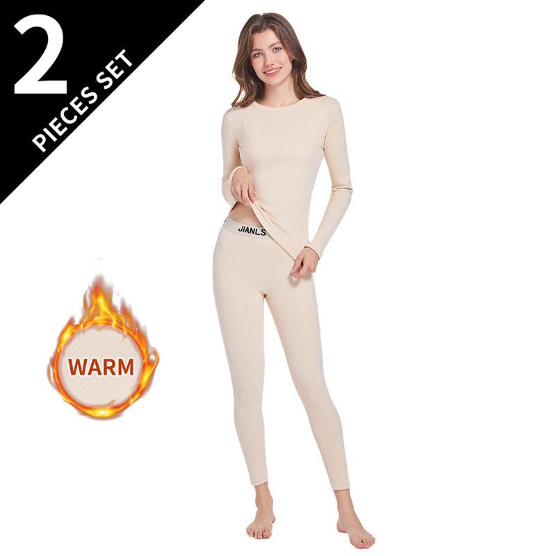 Women's Thermal Underwear Set Solid Color Long Sleeve Pants Plus Size Cozy Base Layer