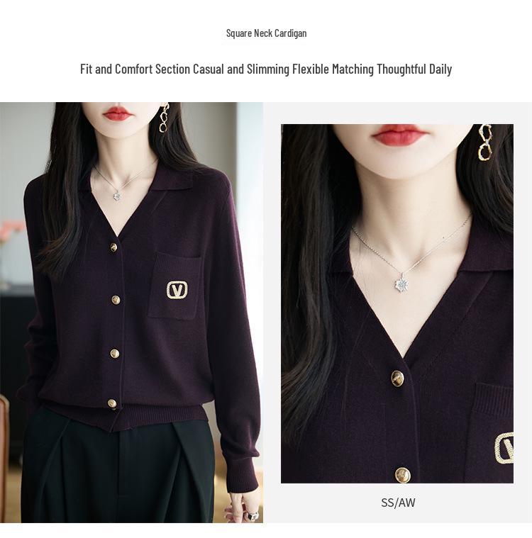 Женский кардиган из шерстяного трикотажа с V-образным вырезом 2025 – Элегантная верхняя одежда для通勤