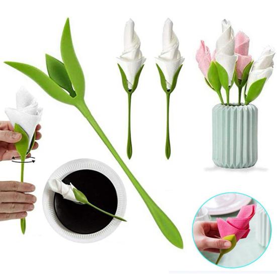 4/5/6/7/10/15/20/30 шт. Держатель для салфеток Роза Зеленый Стебель Цветок Держатель для салфеток на ужин Свадебная Вечеринка Отель Ресторан Декор Обеденного Стола
