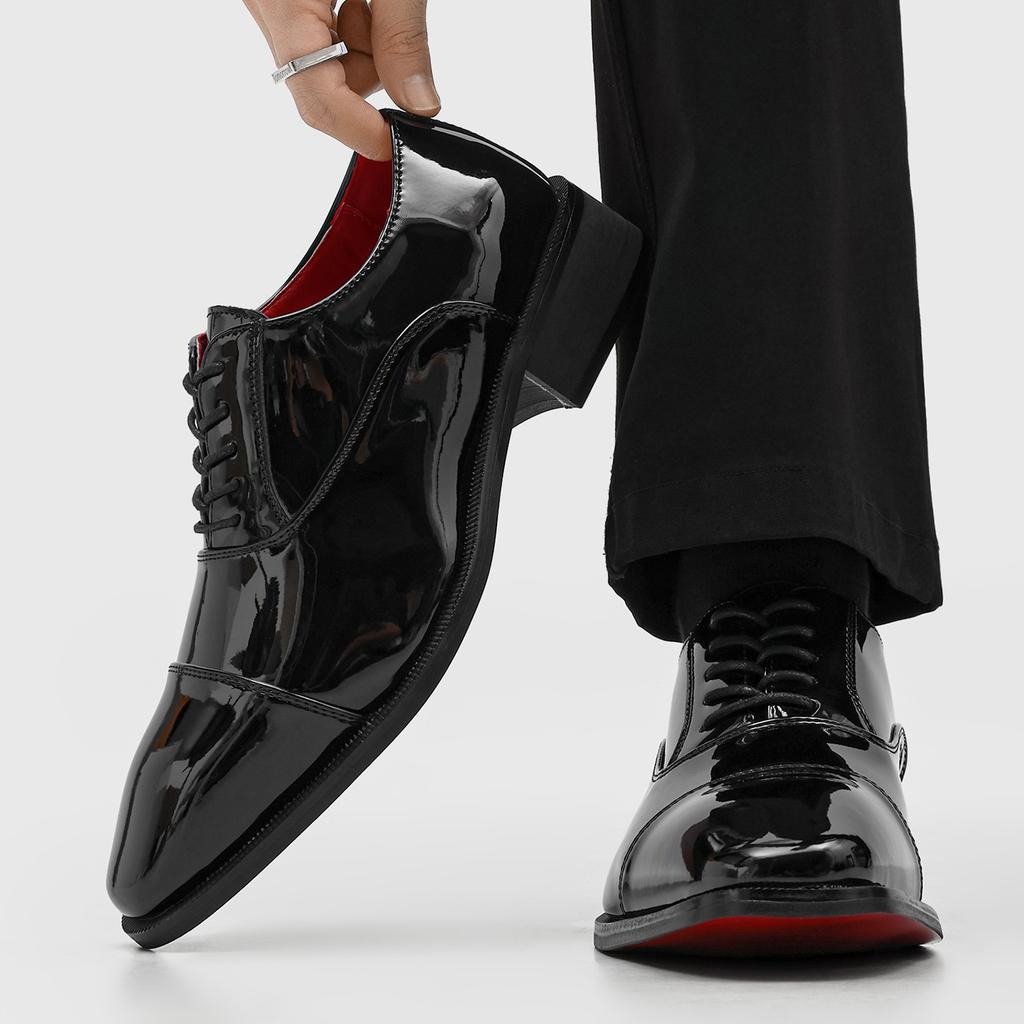 Red-soled commuter derby shoes men's CM invisible inner height increase pointed glossy dress groom shoes