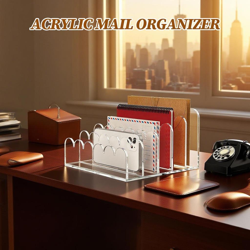 Acrylic Mail Holder 5 Compartments Clear Envelope Organizer Vertical Mail Storage Rack Multifunctional for Envelope Letter