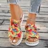 Women's Skull Printed Sandals, Colorful Woven Seaside Slide Platform Shoes, Halloween Comfort Wedge Beach Slide