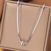 Trendy Stainless Steel Double Layer Necklace for Women Fashion Crystal Bead Pendant Necklaces Clavicle Chain Party Zircon