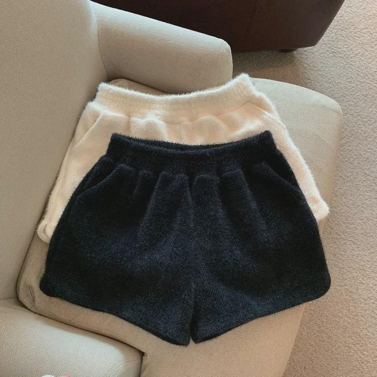 Женские широкие брюки из норкового бархата с высокой талией на осень/зиму