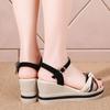 Кожаные женские сандалии, летние туфли на увеличенной толстой подошве на наклонном каблуке, нескользящие модные женские сандалии с открытым носком