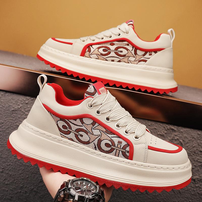 2025 Spring New Fashion Embroidery Color Matching Platform Sneakers Trend Versatile Casual Shoes Platform Heightening Mens Shoes