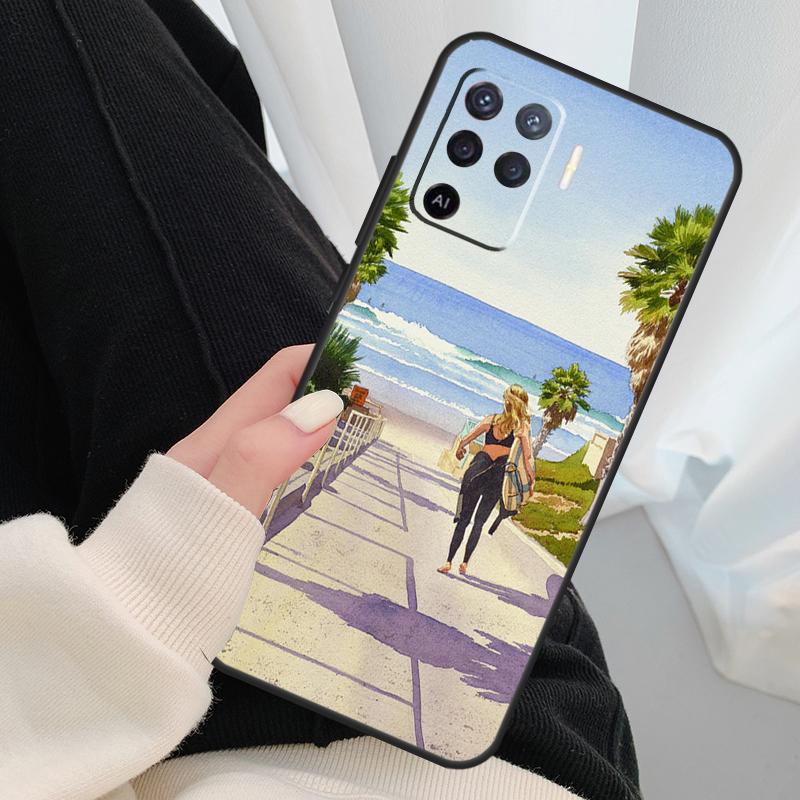 HAWAII BEACH SURF GIRL SURFING ART Case For Oppo A40 A60 A80 A5 Pro A15 A16 A17 A57 A77 A94 A74 A54 A76 A96 A18 A38 A58 A78 A98