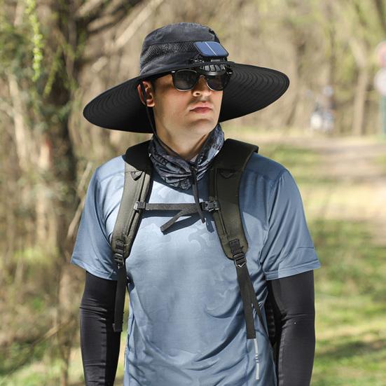 Мужская рыбацкая шляпа с солнечным вентилятором, ветрозащитный ремешок с большими полями, USB-зарядка, защита от ультрафиолета и солнечного света, отличная воздухопроницаемость, рыбалка на открытом воздухе, кемпинг