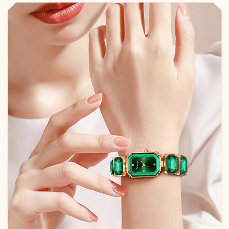 ЧАСЫ ЖЕНСКИЕ С БРИЛЛИАНТАМИ VA VA VOOM Маленький зеленый квадратный циферблат Кварцевые часы Женственность Личность Часы Женские